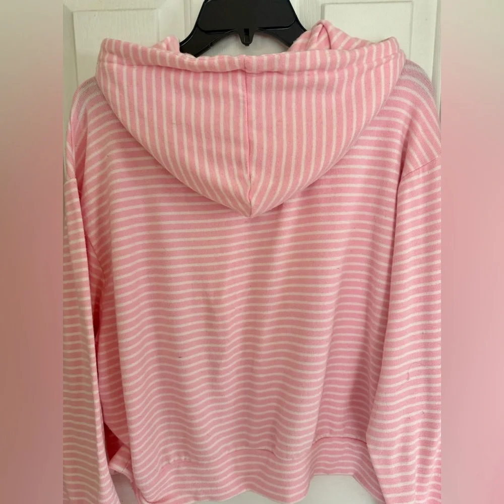 PJ SALVAGE HAPPY DAYS Pink and white Striped Hoodie and short, pajama set! - Picture 2 of 3
